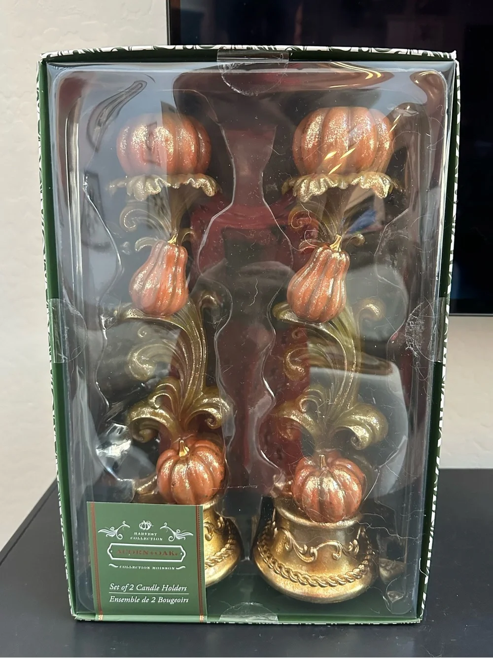 Acorn + Oak Harvest Collection Pumpkin Candle Holders Set of 2 New in Box